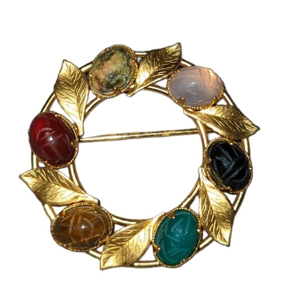 Karen Lynn Vintage Genuine Scarab and matching‎ earrings 12 kt. Gold filled - Picture 5 of 6